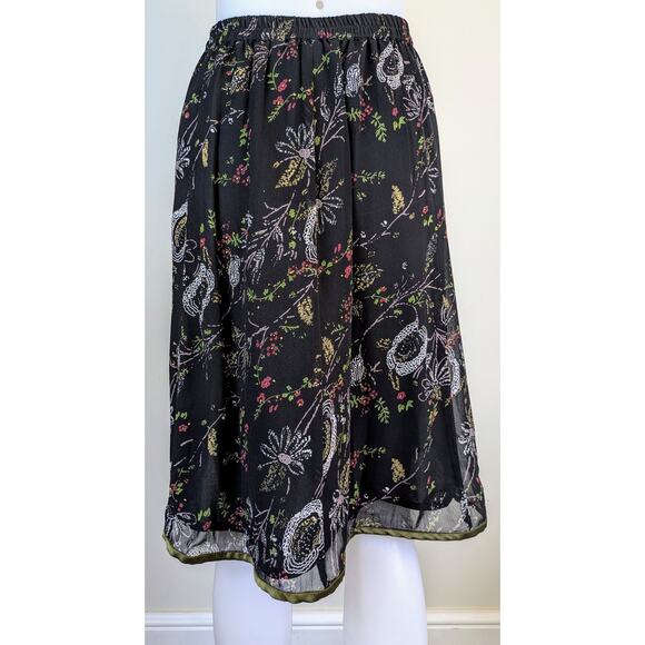 VTG Orvis A-Line Skirt Size XL Black Red White Floral Sheer Flowy Dressy Career - Picture 5 of 9